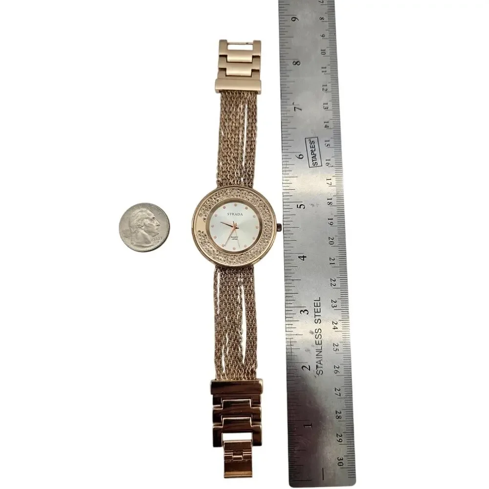 Strata Watch Women Rose Gold Tone Chain Bracelet And Clear Crystals
